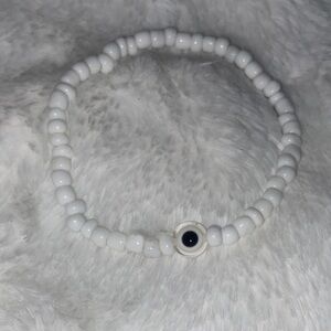 Handmade Evil Eye Clear and White Beaded Bracelet